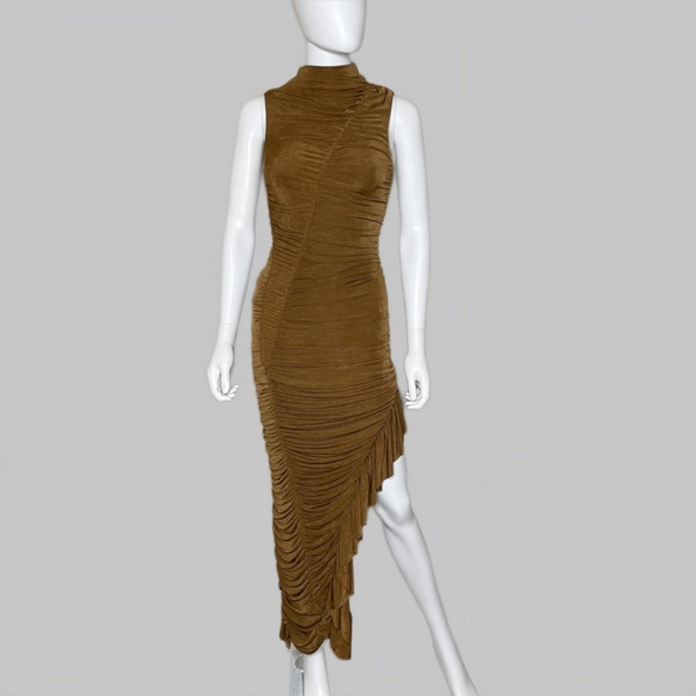 Elegant Brown/dark green Midi Dress